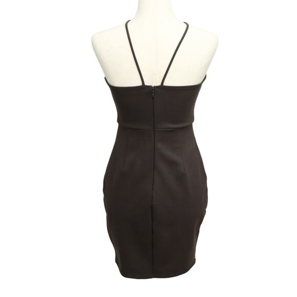 ASTR Strappy Deep V Plunge M Mini Bodycon Dress Dark Gray Stretchy Zip Up Lined - Picture 3 of 10